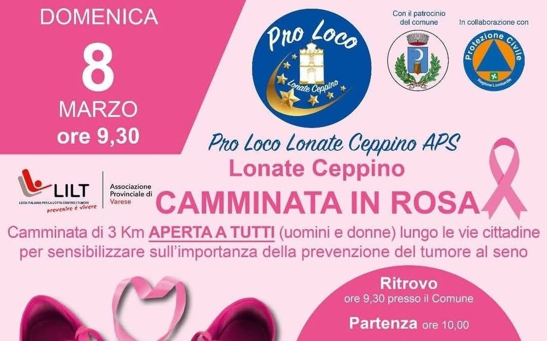 Screening gratuiti e camminata in rosa a Lonate Ceppino per la salute
