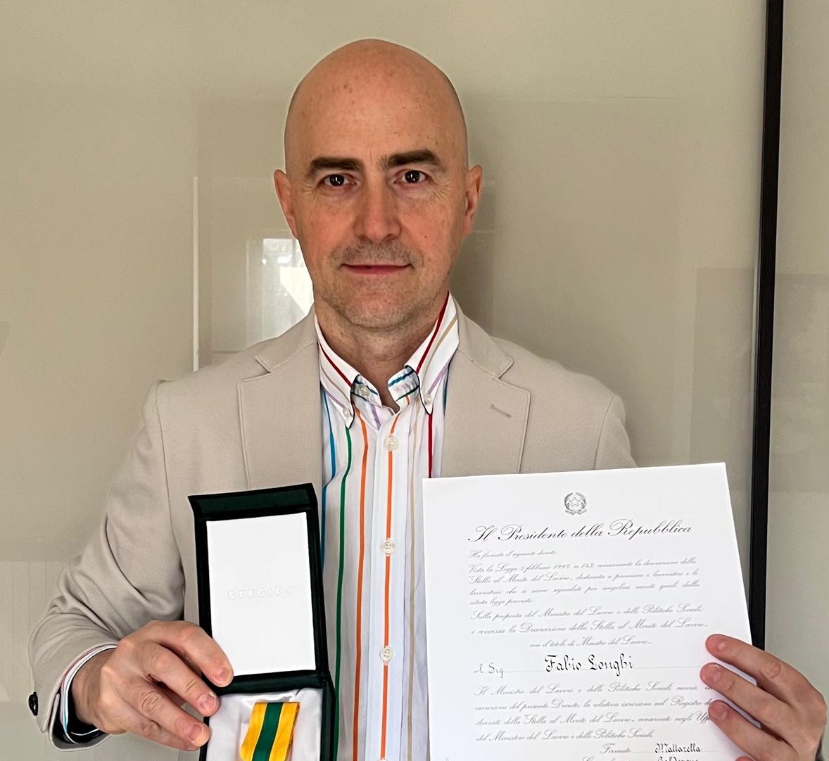 Fabio Longhi insignito della «Stella al Merito del Lavoro»